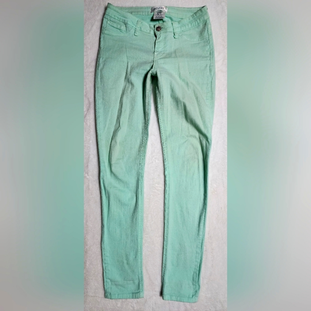 5th Culture Jeans Size 7 Green Mid-Rise Slim Skinny Leg Leggins Pants Stretch
